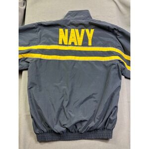 US Navy Windbreaker Jacket Men's S Small Blue Yellow Forged by the Sea Full Zip